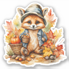 Adesivo Raposa-Bebê-Coca-Água com Chapéu e Jaqueta