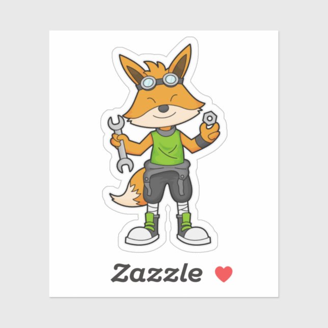 Adesivo Raposa como mecânica com chave inglesa e seca (Folha)