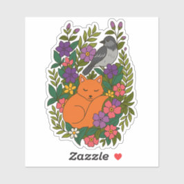 Adesivo Raposa, pombo e flores