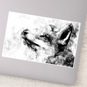 Adesivo Raposa Vermelha Preto e Branco Aquarela 01