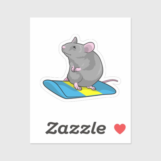 Adesivo Rato como Snowboarder com Prancha de Neve (Folha)