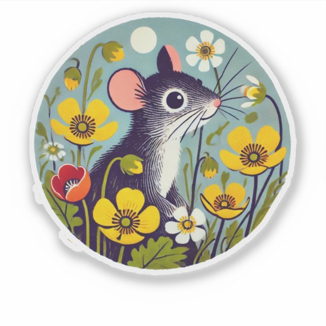 Adesivo Rato Retro com Botão de Ouro  (Frente)