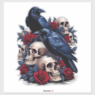 Adesivo Ravens e Rosas: Design de crânio gótico