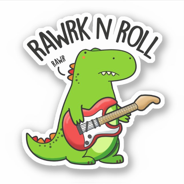 Adesivo Rawrk E Roll Funny Rocker Dinossaur Pun (Frente)