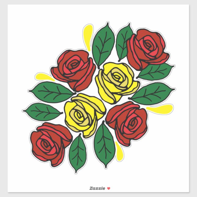 Adesivo Red and Yellow Roses Folk Art Narrowboat (Folha)