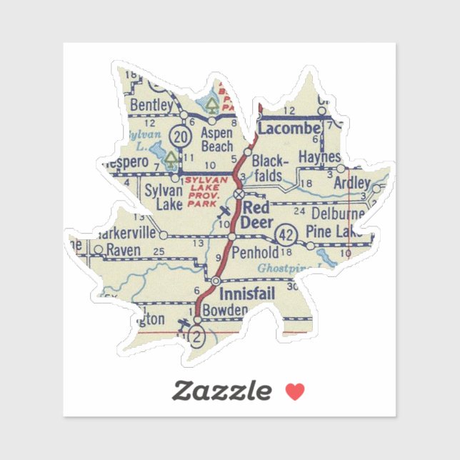 Adesivo Red Deer Alberta Vintage Map (Folha)