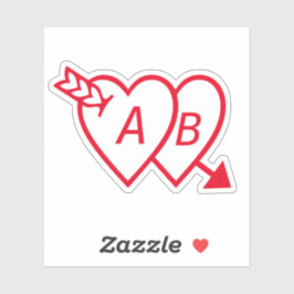Adesivo Red Double Hearts with Cupids Arrow and Initials