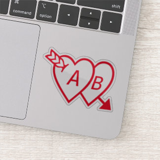 Adesivo Red Double Hearts with Cupids Arrow and Initials