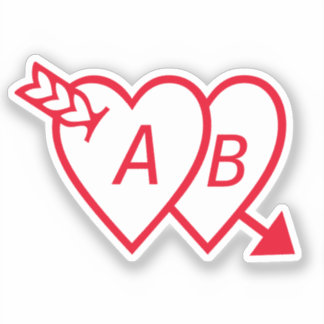 Adesivo Red Double Hearts with Cupids Arrow and Initials