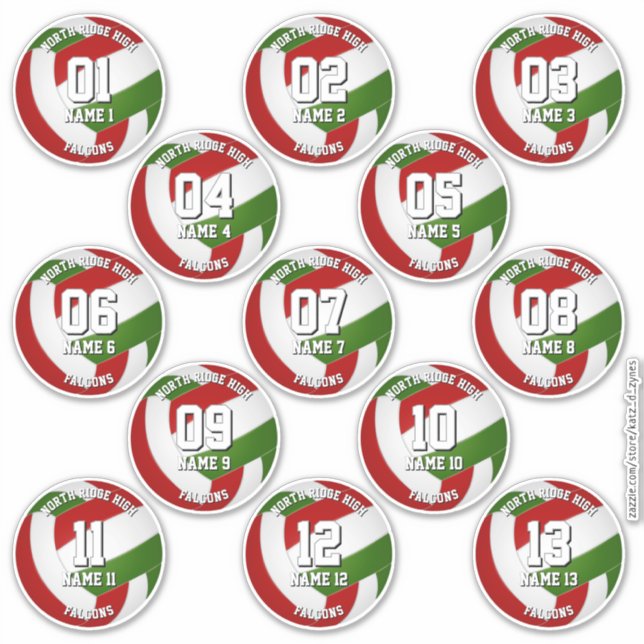Adesivo red green volleyball team stickers for 13 athletes (Frente)