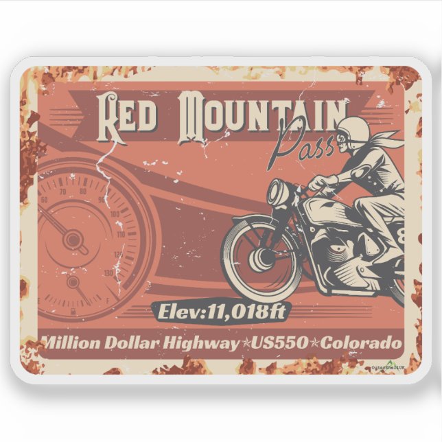 Adesivo Red Mountain Pass Colorado Motorcycle 01 Sticker (Frente)