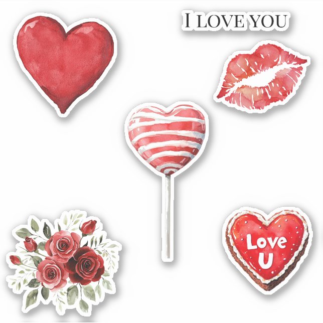 Adesivo Red White Hearts Love Lips Roses Valentine's day (Frente)