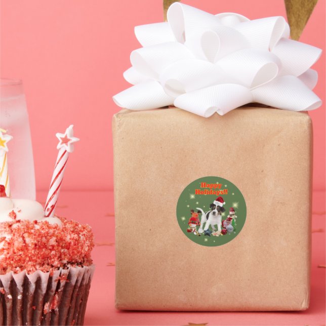 ADESIVO REDONDO かわいいジャックラッセルテリアとおもちゃ ハッピーホリデー♡ (Festa)