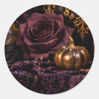 ADESIVO REDONDO ゴシックハロウィン 紫の薔薇とパンプキン 招待状シール
