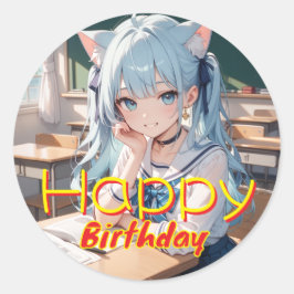 ADESIVO REDONDO セーラー服を着た猫耳の少女