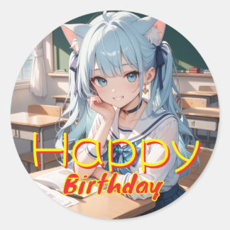ADESIVO REDONDO セーラー服を着た猫耳の少女