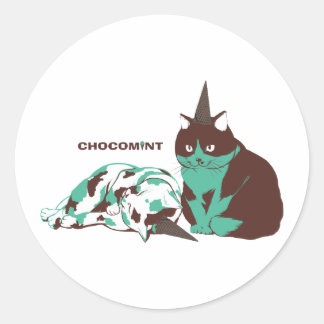 ADESIVO REDONDO チョコミント_ねこ