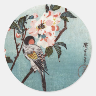 Adesivo Redondo 八重桜に鳥, flor de cerejeira do 広重 & pá