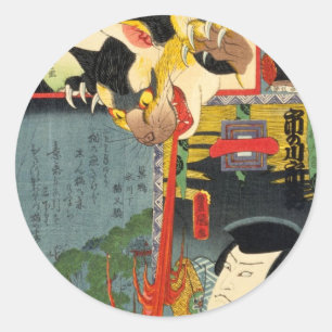 Adesivo Redondo 化 け 猫, 豊 Monster Cat, Toyokuni, Ukiyo-e