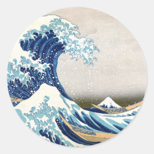 Adesivo Redondo 北 斎 Onda do Excelente Fora de Kanagawa Hokusai Fin