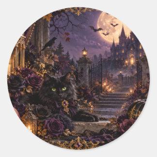 ADESIVO REDONDO 幻想的なゴシックハロウィン 黒猫 ラウンドシール