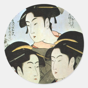 Adesivo Redondo 江戸の三美人, mulheres bonitas do 歌麿 tr