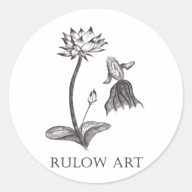 Adesivo Redondo 金魚と蓮　モノクロ　Black logo ver. (Frente)