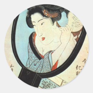 Adesivo Redondo 鏡の中の女, mulher no espelho, Kunisada do 