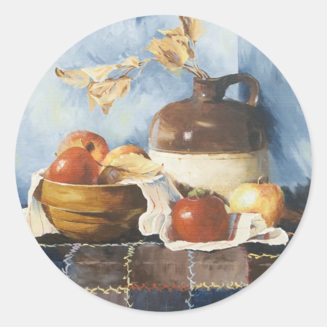Adesivo Redondo 0541 Maçãs e Crockery em Quilt (Frente)