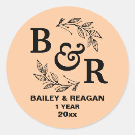 Adesivo Redondo 1º Aniversário de Casamento Motivo Monograma