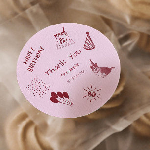 Adesivo Redondo 1º Aniversário do Love Dog – Cachorrinho Fofo, Bal