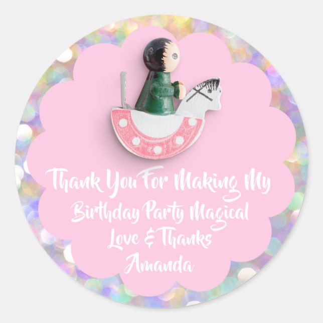 Adesivo Redondo 1º aniversário Favor Chá de fraldas Boneco Rosa Ca (Frente)