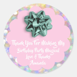 Adesivo Redondo 1º Aniversário Favor Chá de fraldas Rosa Holográfi