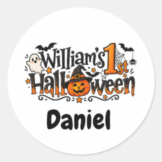 Adesivo Redondo 1º Halloween Abóbora Personalizado Bebê
