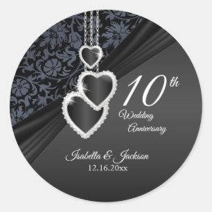 Adesivo Redondo 10º aniversário de casamento do Onyx preto