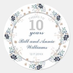 Adesivo Redondo 10º aniversário de casamento Festa de 10 Anos