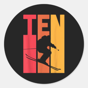 Adesivo Redondo 10º Aniversário Garoto Retro Esqui Skier 10 Anos O