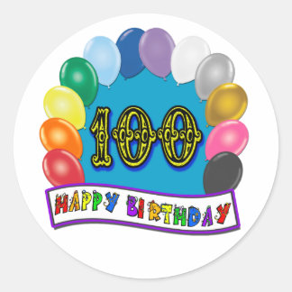 Adesivo Redondo 100º Aniversário Ofertas com Design de Balões Asso