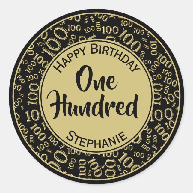 Adesivo Redondo 100º aniversário Padrão Preto/Dourado 100 (Frente)