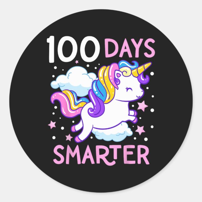 Adesivo Redondo 100º Dia da Escola Unicórnio 100 Dias Mais Intelig (Frente)