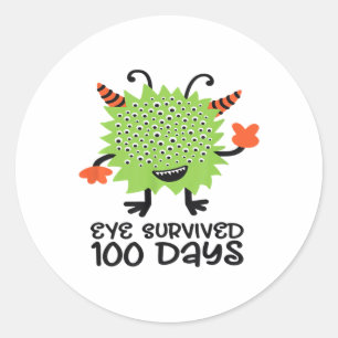 Adesivo Redondo 100º Dia De Meninos De Monstro Escolar Sobrevivera