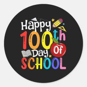 Adesivo Redondo 100º Dia de Professores Estudantes Feliz 100 Dia