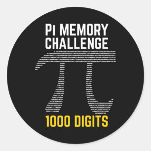 Adesivo Redondo 1000 Dígitos Do Desafio De Memória Pi - Pi Day