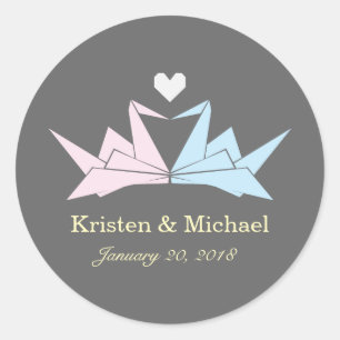 Adesivo Redondo 1000 Manipulações De Gruas De Papel Origami (Cinza