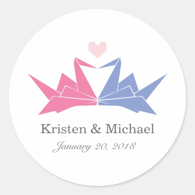 Adesivo Redondo 1000 Manipulando Gruas De Papel Origami Casamento (Frente)