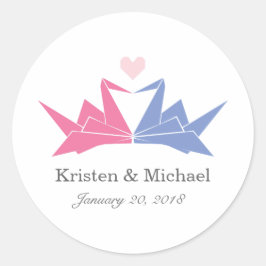 Adesivo Redondo 1000 Manipulando Gruas De Papel Origami Casamento
