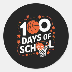 Adesivo Redondo 100.º Dia De Crianças De Basquete Escolar 100 Dias