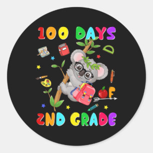 Adesivo Redondo 100.º Dia do segundo Escolar Grau Koala Feliz 100 