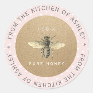Adesivo Redondo 100% corações orgânicos da abelha da cozinha