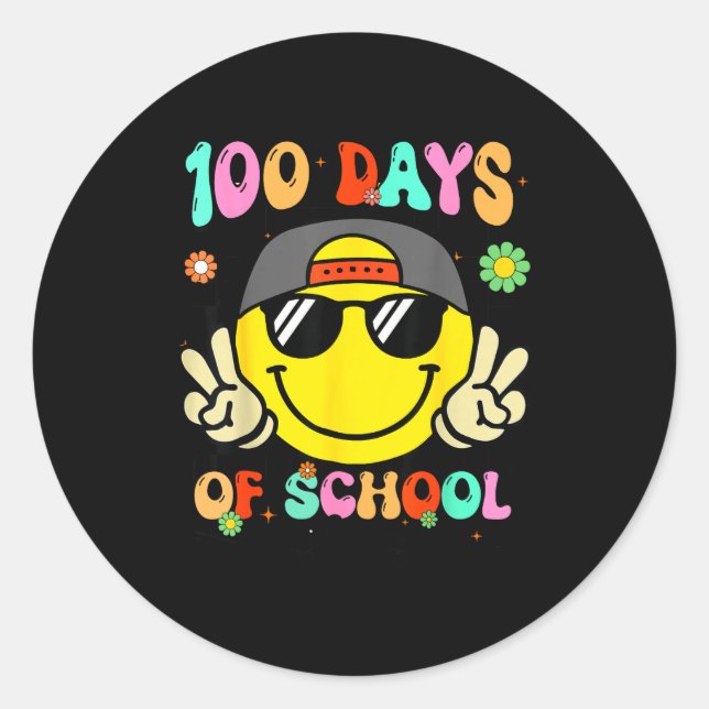 Adesivo Redondo 100 Days Of School 100th Day Smile Groovy Face Tea (Frente)